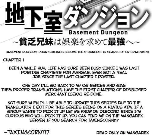 Chikashitsu Dungeon: Binbou Kyoudai wa Goraku wo Motomete Saikyou e Chapter 1: Even though (Because) we’re poor, we’re the strongest siblings - Page 1