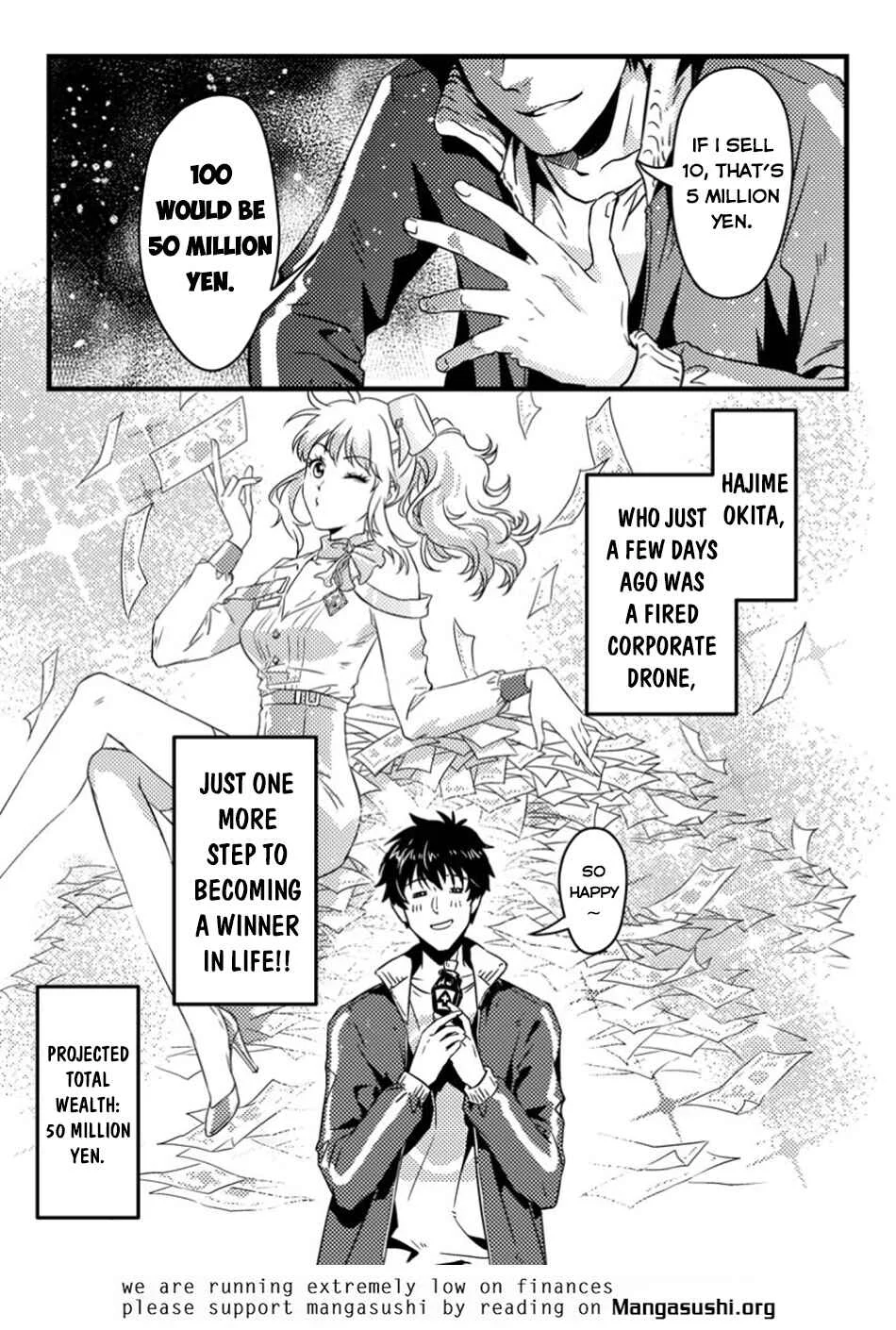Jigoku no Sata mo Ougon Shidai - Kaisha wo Kubi ni natta Kedo, Renkinjutsu Toka Iu Cheat Skill wo te ni Ireta no de Jinsei Ippatsu Gyakuten wo Mezashimasu Chapter 1 - Page 33