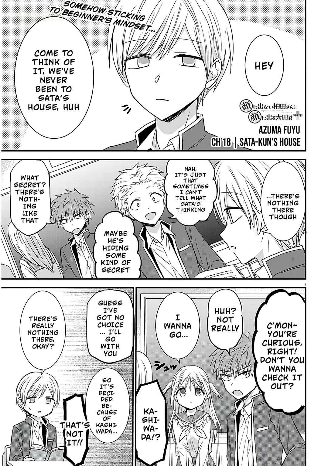 Kao ni Denai Kashiwada-san to Kao ni Deru Oota-kun + Chapter 18: Sata-kun's House - Page 1