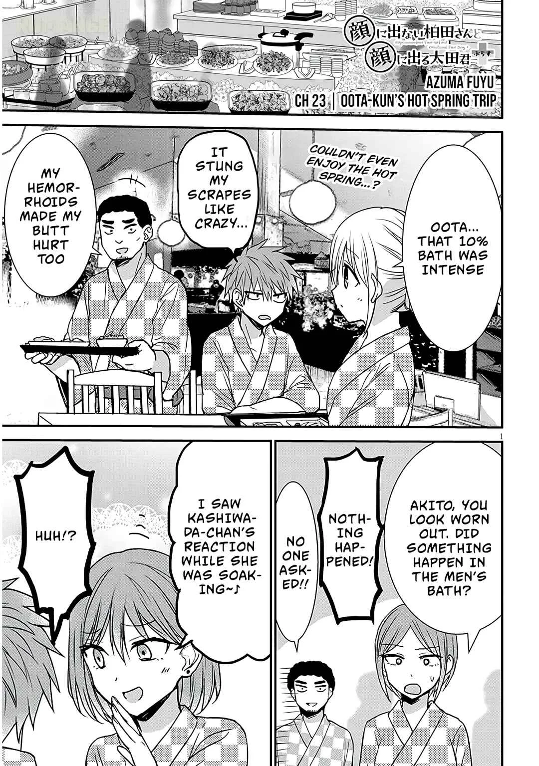 Kao ni Denai Kashiwada-san to Kao ni Deru Oota-kun + Chapter 23: Oota-kun's Hot Spring Trip - Page 1