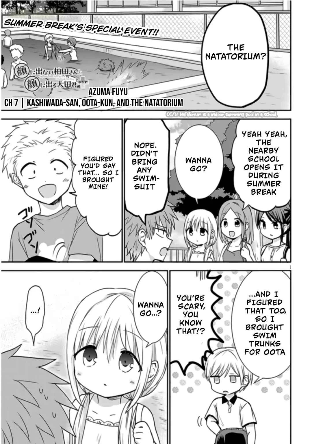 Kao ni Denai Kashiwada-san to Kao ni Deru Oota-kun + Chapter 7: Kashiwada-san, Oota-kun, and The Natatorium - Page 1