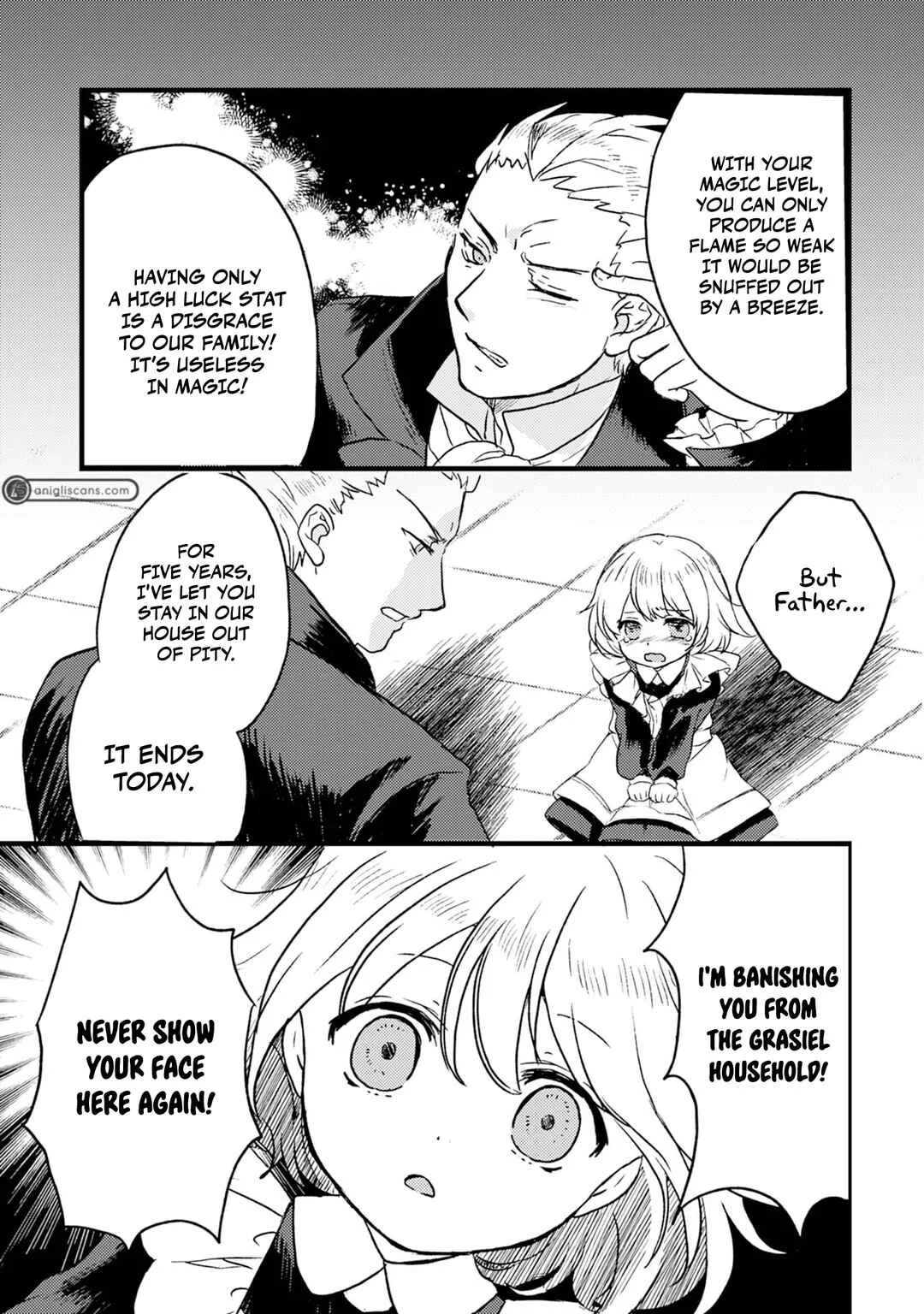Koun-chi 999 no Watashi, Sokushi Mahou ga Zettai ni Seikou suru no de Sekai Saikyou desu: Mahou-chi 1 de Tsuihousaremashita ga, Kakuritsu Cheat de Moriagaru Chapter 1 - Page 4