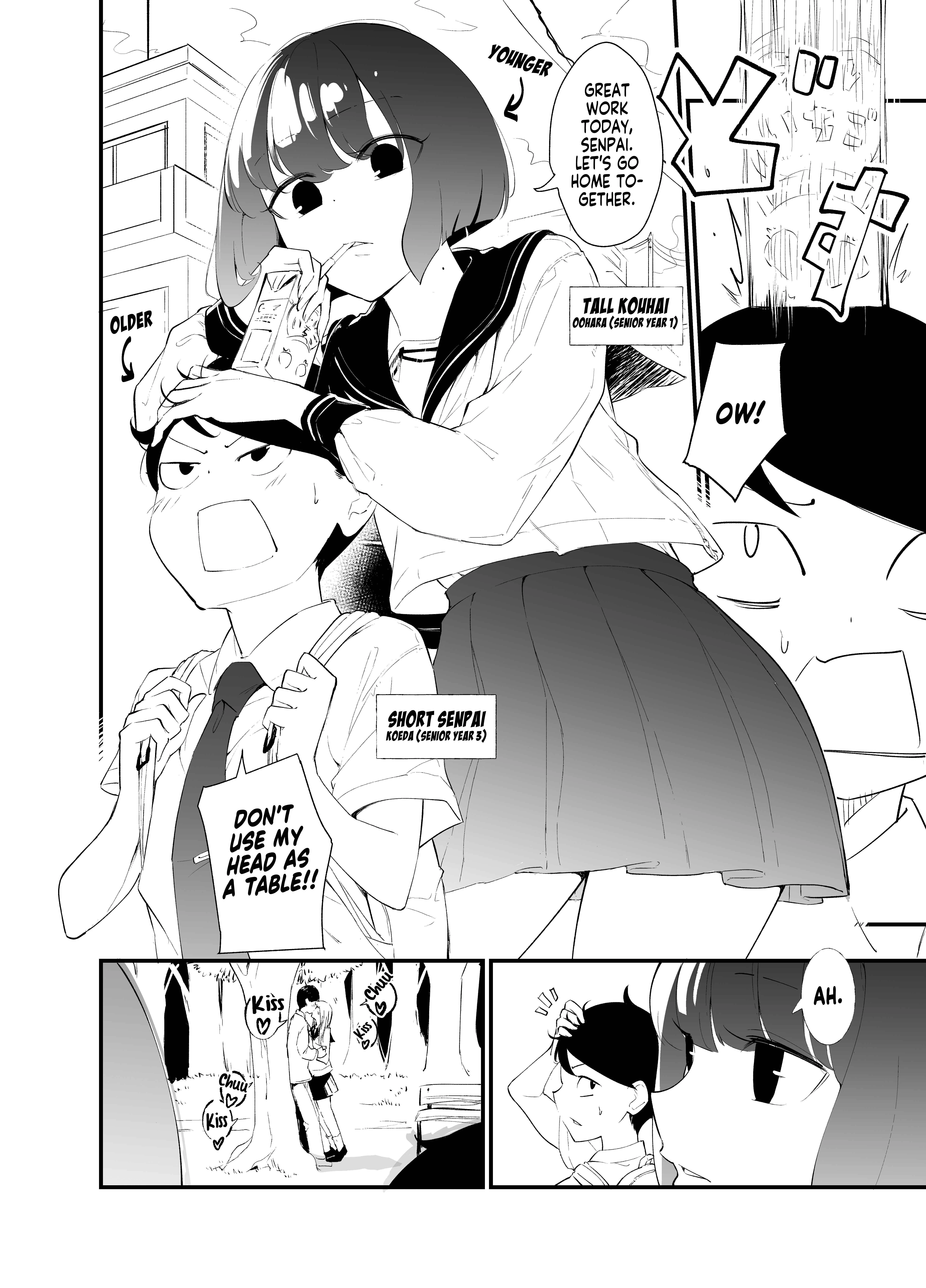 Koushinchou no Kouhai ♀ to Teishinchou no Senpai ♂ ga Ren'ai ni Hatten Suru made Chapter 3: The Right Way to Kiss Despite the Height Difference - Page 1