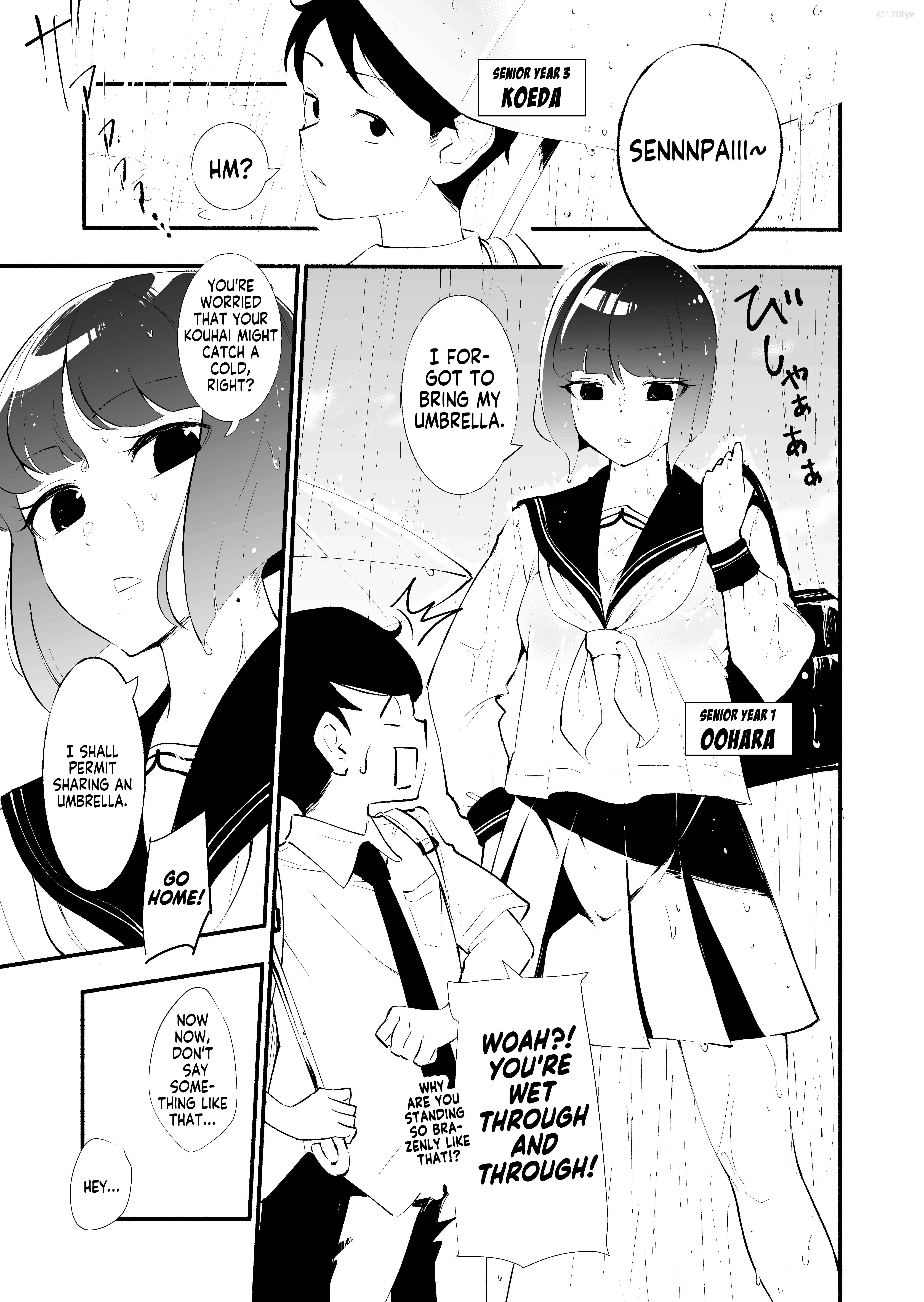 Koushinchou no Kouhai ♀ to Teishinchou no Senpai ♂ ga Ren'ai ni Hatten Suru made Chapter 4: Sharing an Umbrella & the Secret - Page 1