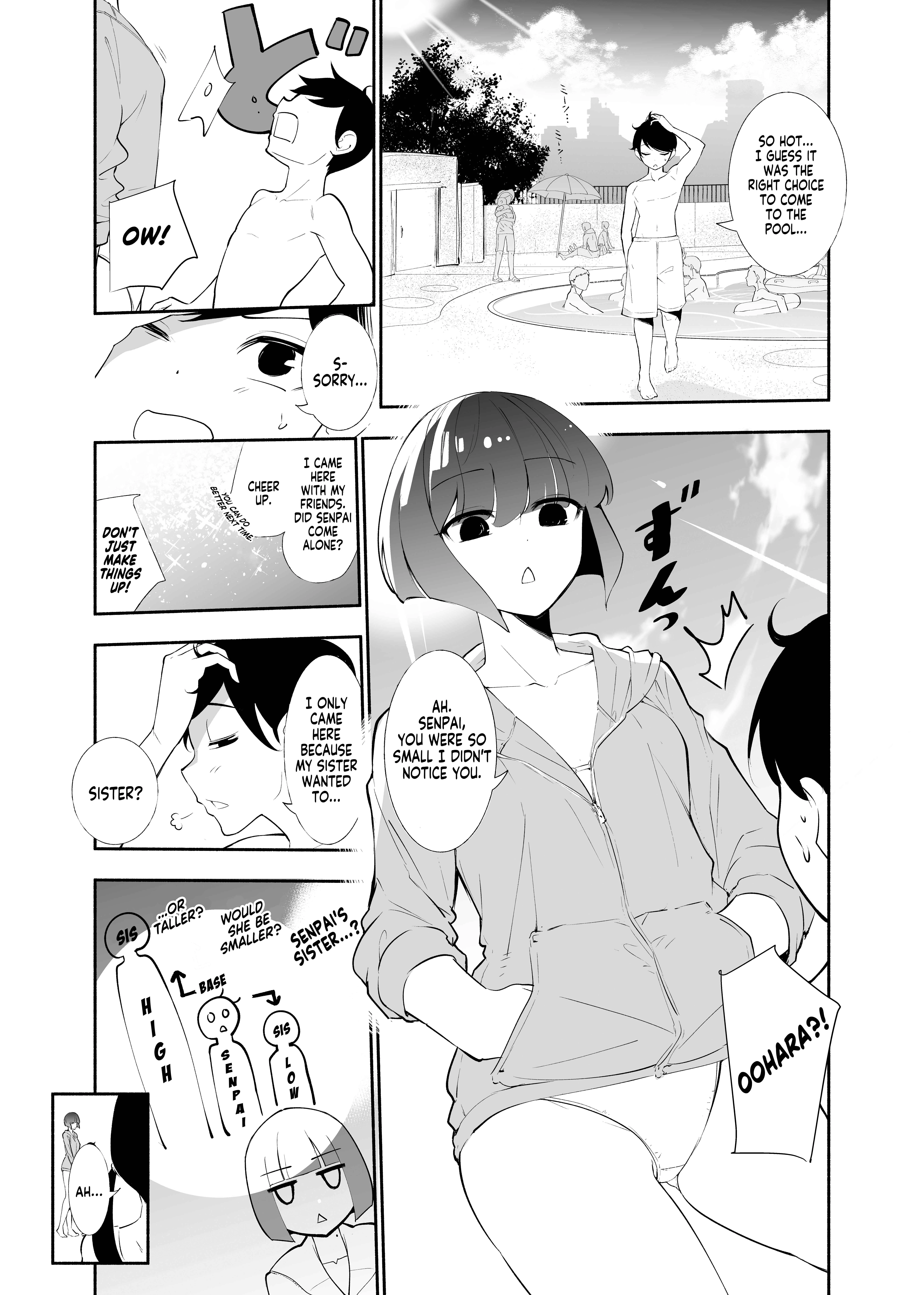 Koushinchou no Kouhai ♀ to Teishinchou no Senpai ♂ ga Ren'ai ni Hatten Suru made Chapter 5: Kouhai, Pool & Younger Sister - Page 1