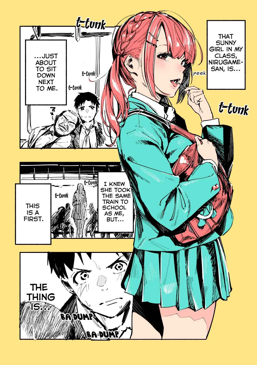 Kyojiri no Nirugame-chan to Usami-kun Chapter 1: A Story of a Girl With a Huge Ass Failing to Sit Down - Page 1