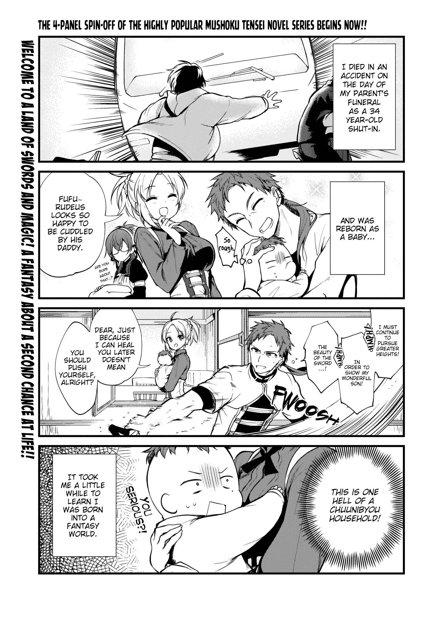 Mushoku Tensei ~4-koma ni Natte mo Honki Dasu~ Chapter 1 - Page 1