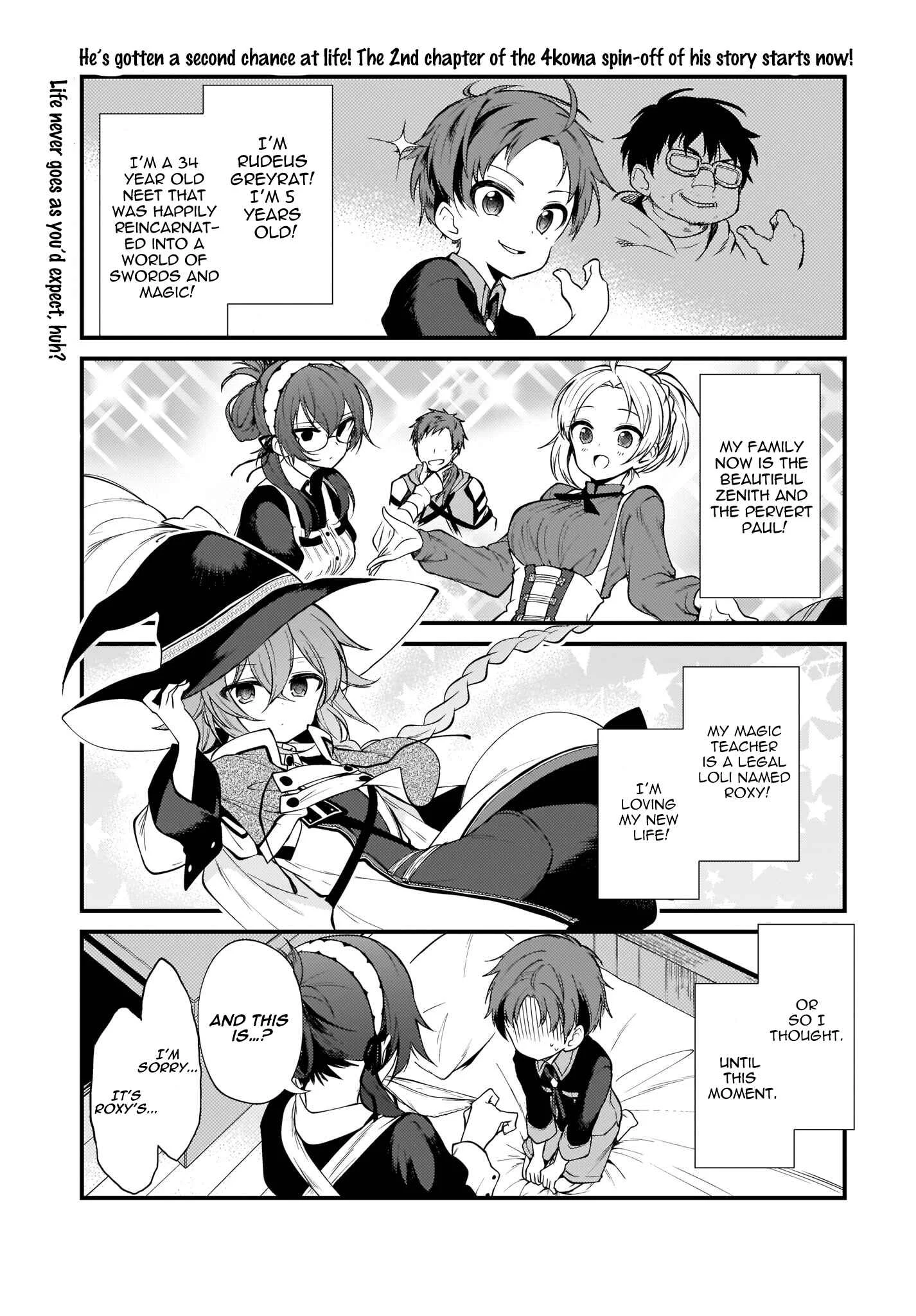 Mushoku Tensei ~4-koma ni Natte mo Honki Dasu~ Chapter 2 - Page 1