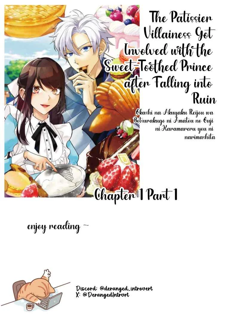 Okashi na Akuyaku Reijou wa Botsurakugo ni Amatou no Ouji ni Karamareru you ni Narimashita Chapter 1.1: Sweet Reincarnation - Page 1