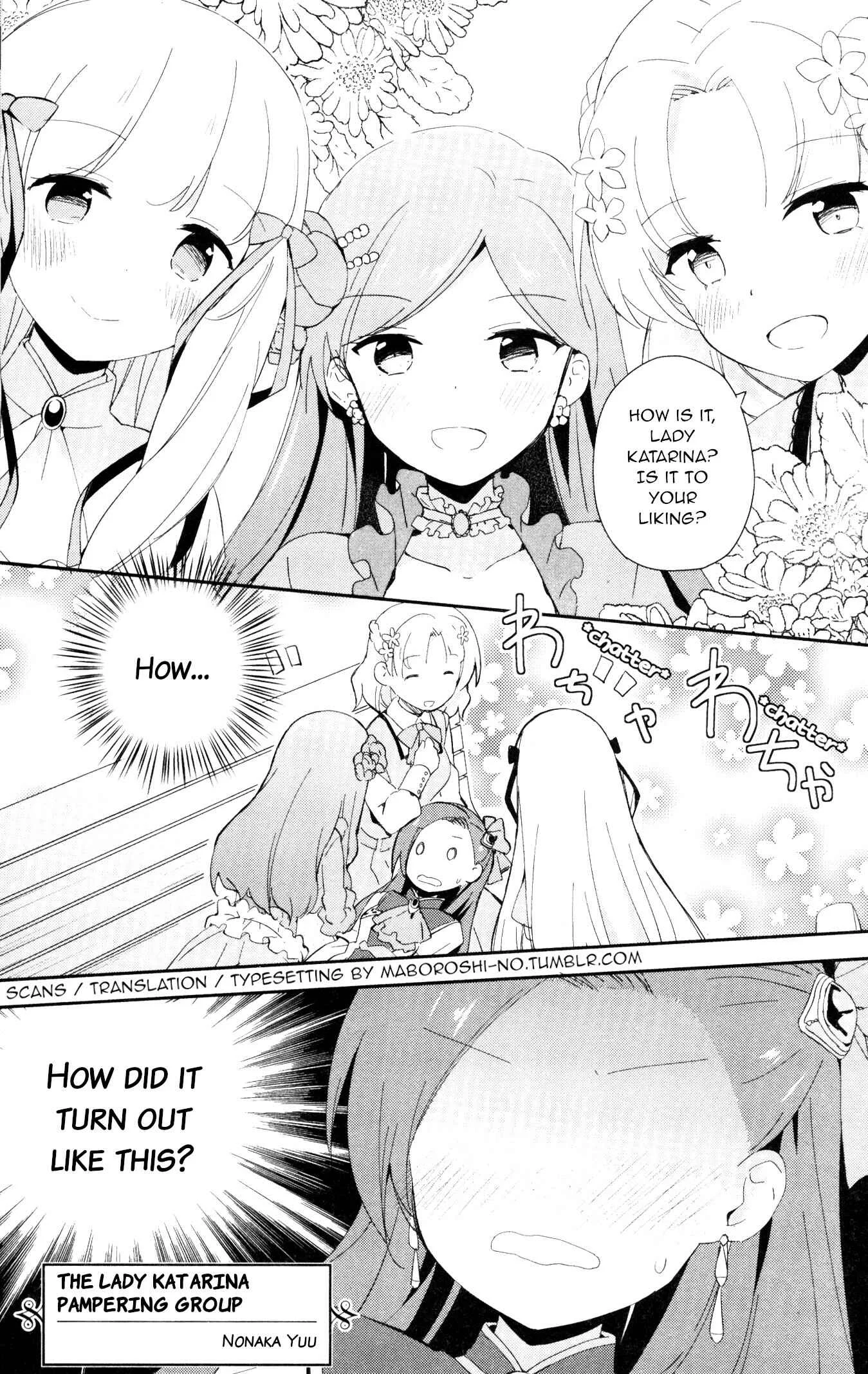 Otome Game no Hametsu Flag shika nai Akuyaku Reijou ni Tensei shite shimatta... GIRLS PATCH Chapter 5: The Lady Katarina Pampering Group (Nonaka Yuu) - Page 1