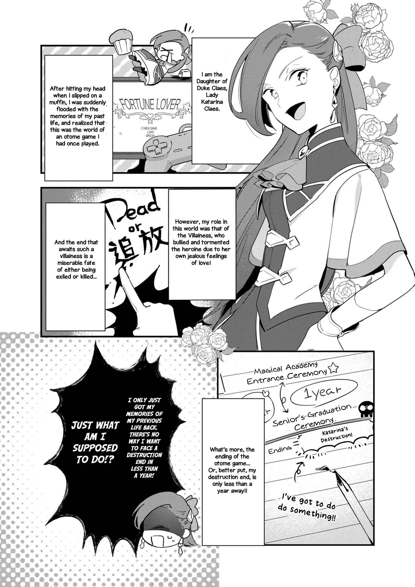 Otome Game no Hametsu Flag shika nai Akuyaku Reijou ni Tensei shite shimatta... Zettai Zetsumei! Hametsu Sunzen Hen Chapter 2: Aiming for a Broken Engagement - Page 1