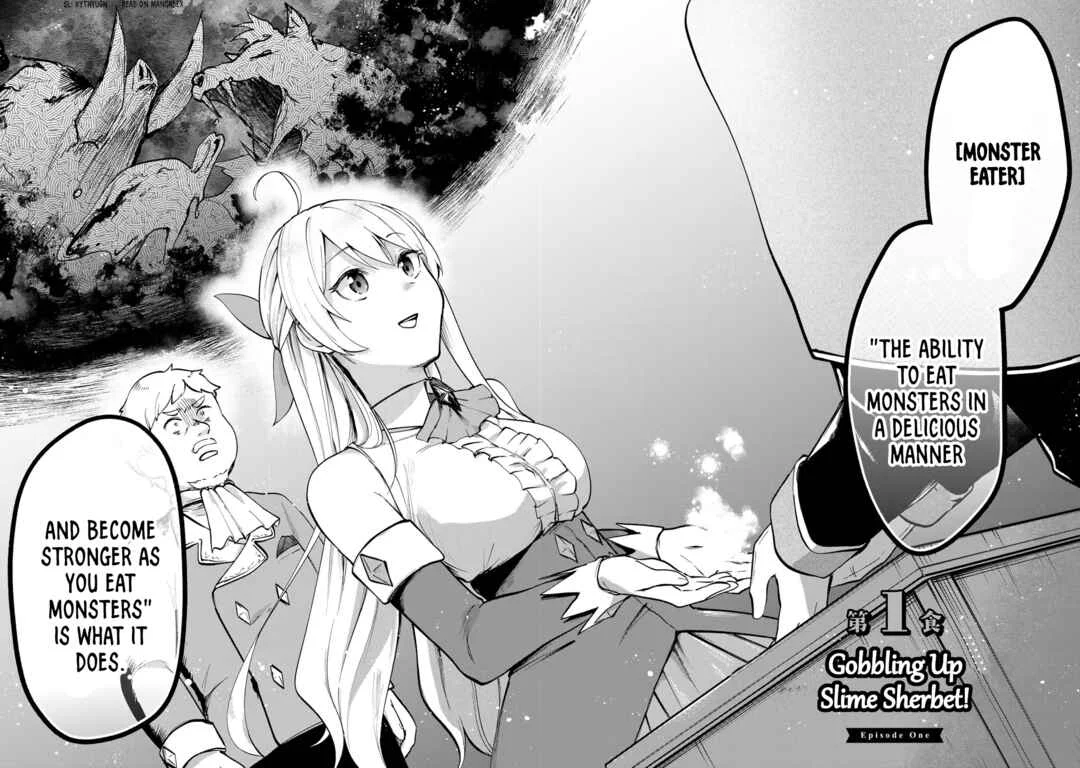 [Pakupaku desu wa] Tsuihou Sareta Ojou-sama no "Monster o Taberu Hodo Tsuyoku Naru" Skill wa, 1-shoku de 1 Level Up Suru Zendai Mimon no Saikyou Skill deshita. 3-nichi de Jinrui Saikyou ni Narimashita wa! Chapter 1: Gobbling Up Slime Sherbet! - Page 4
