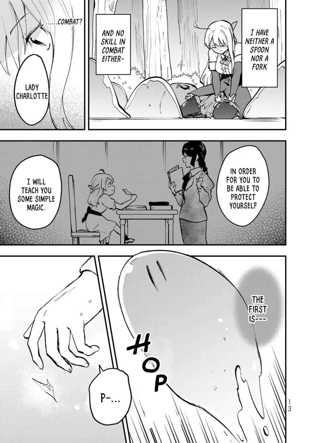 [Pakupaku desu wa] Tsuihou Sareta Ojou-sama no "Monster o Taberu Hodo Tsuyoku Naru" Skill wa, 1-shoku de 1 Level Up Suru Zendai Mimon no Saikyou Skill deshita. 3-nichi de Jinrui Saikyou ni Narimashita wa! Chapter 1: Gobbling Up Slime Sherbet! - Page 10