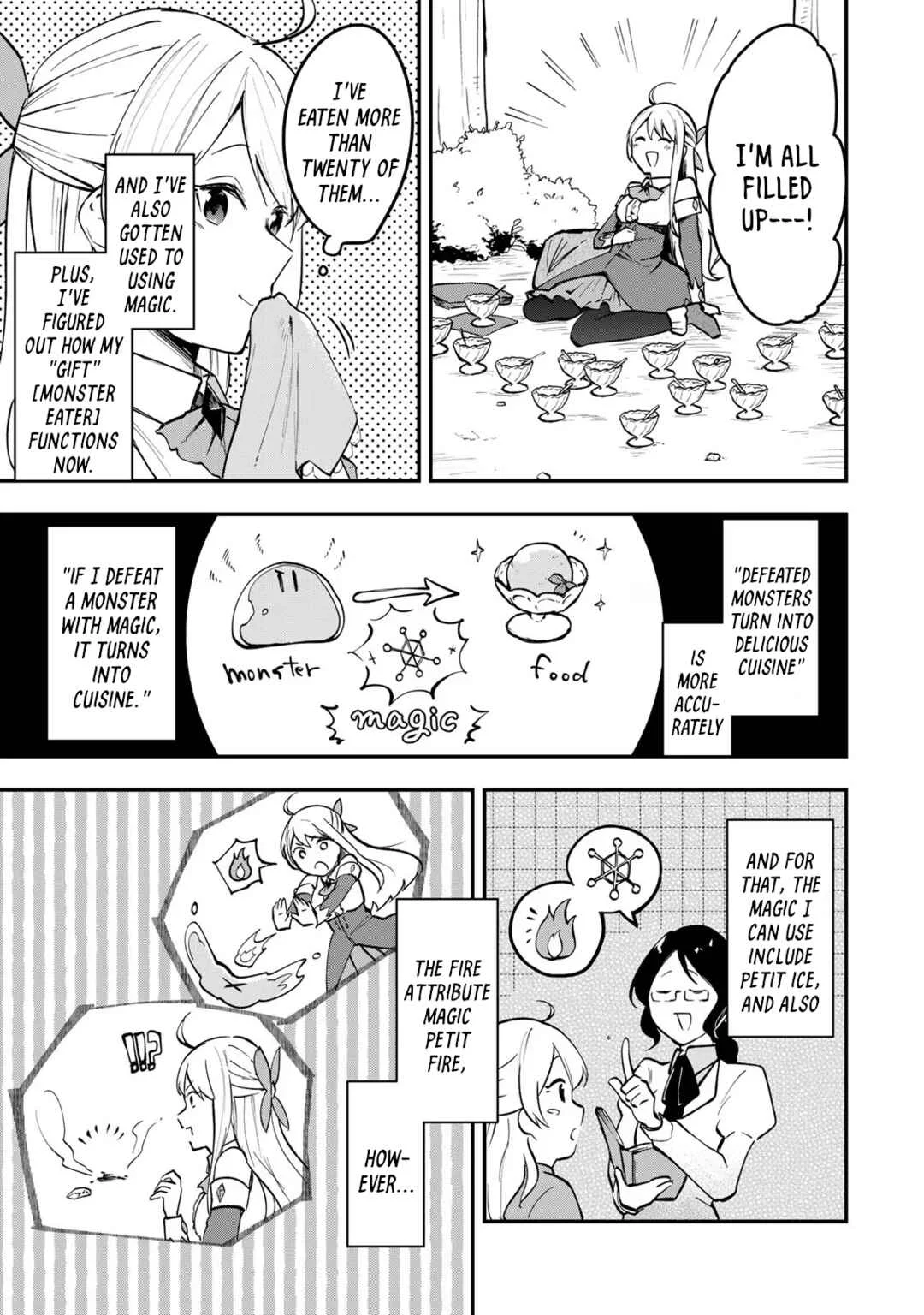 [Pakupaku desu wa] Tsuihou Sareta Ojou-sama no "Monster o Taberu Hodo Tsuyoku Naru" Skill wa, 1-shoku de 1 Level Up Suru Zendai Mimon no Saikyou Skill deshita. 3-nichi de Jinrui Saikyou ni Narimashita wa! Chapter 1: Gobbling Up Slime Sherbet! - Page 17