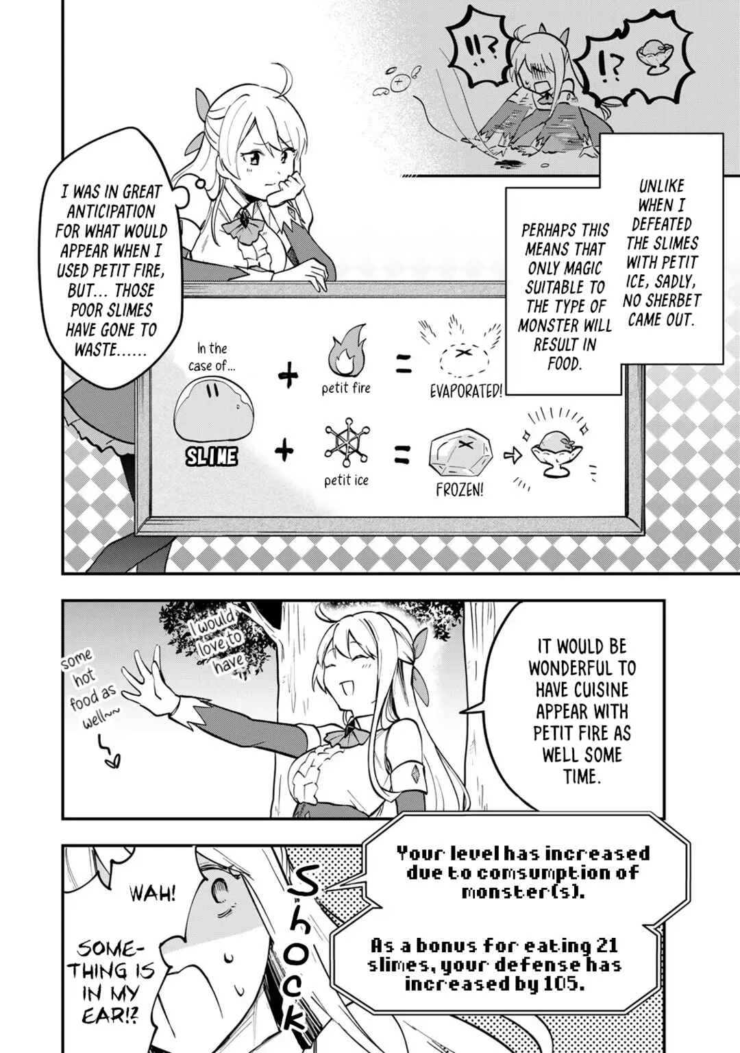 [Pakupaku desu wa] Tsuihou Sareta Ojou-sama no "Monster o Taberu Hodo Tsuyoku Naru" Skill wa, 1-shoku de 1 Level Up Suru Zendai Mimon no Saikyou Skill deshita. 3-nichi de Jinrui Saikyou ni Narimashita wa! Chapter 1: Gobbling Up Slime Sherbet! - Page 18