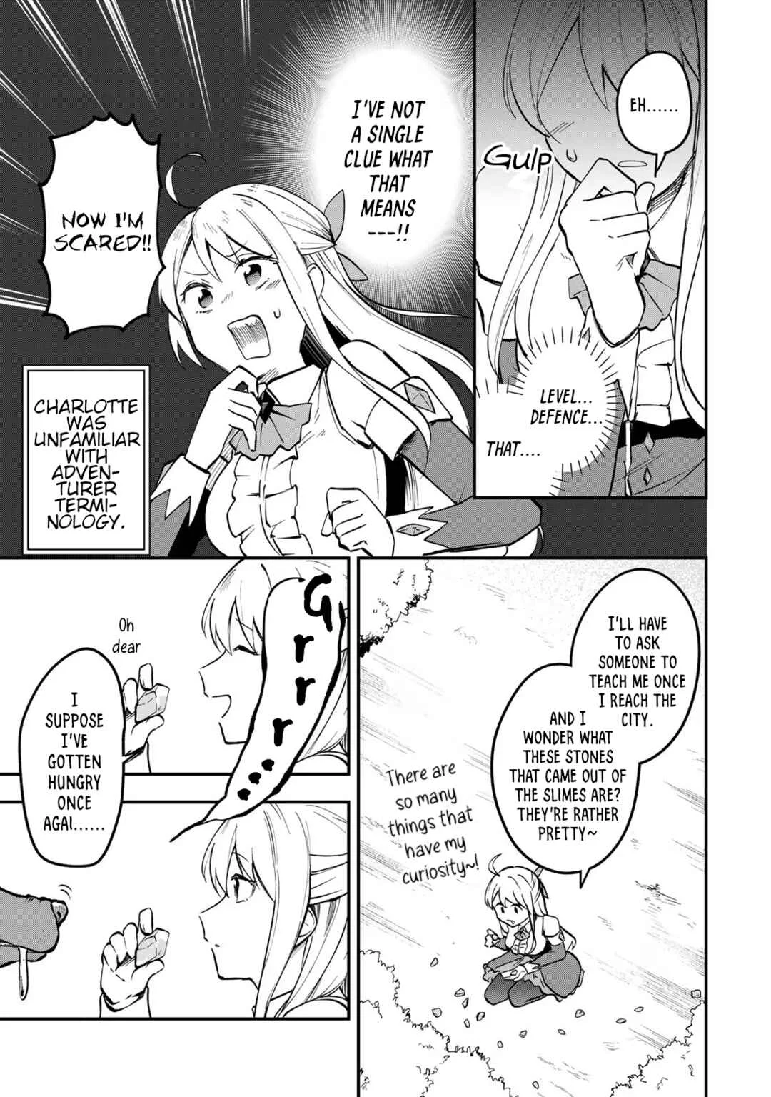 [Pakupaku desu wa] Tsuihou Sareta Ojou-sama no "Monster o Taberu Hodo Tsuyoku Naru" Skill wa, 1-shoku de 1 Level Up Suru Zendai Mimon no Saikyou Skill deshita. 3-nichi de Jinrui Saikyou ni Narimashita wa! Chapter 1: Gobbling Up Slime Sherbet! - Page 19