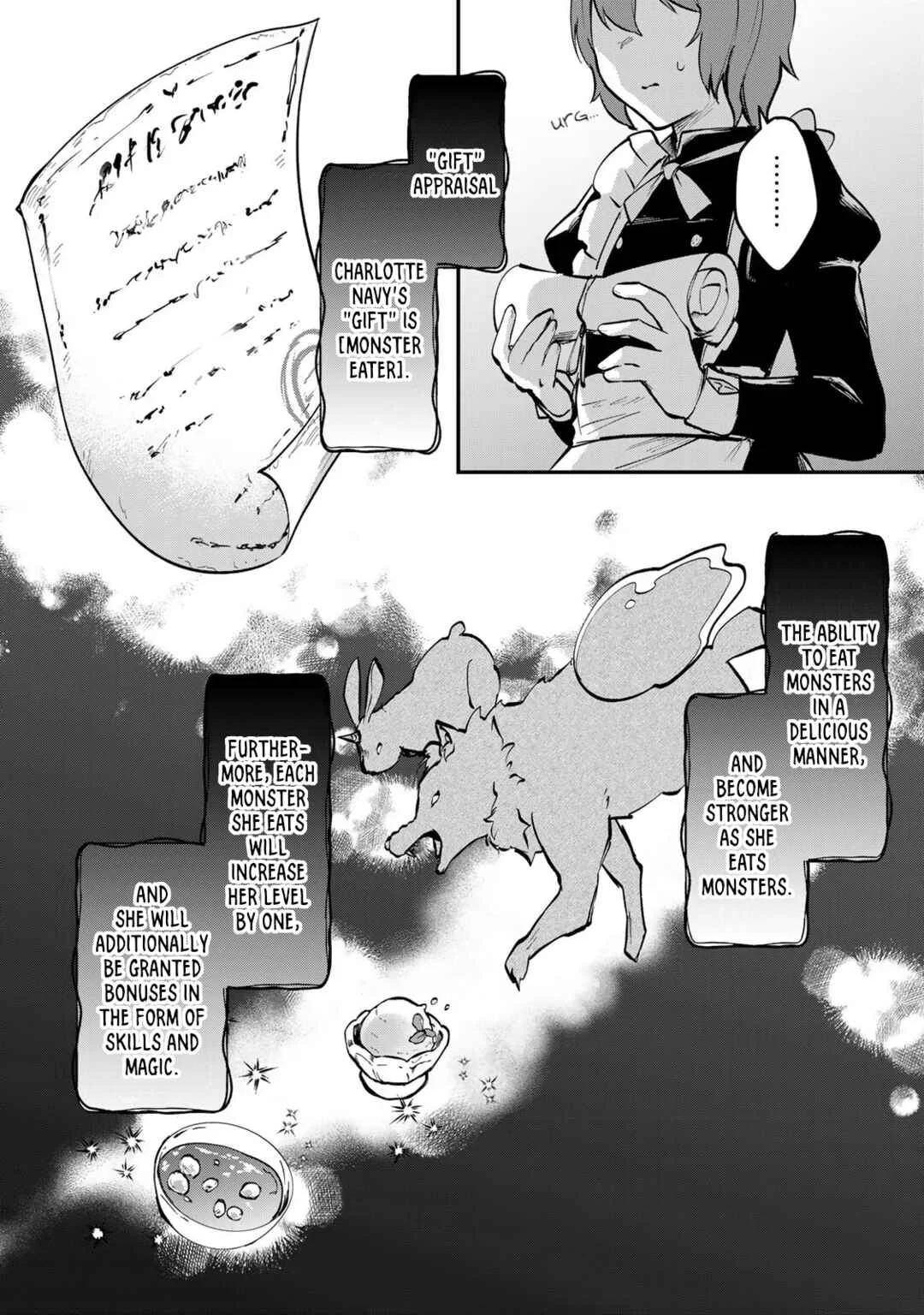 [Pakupaku desu wa] Tsuihou Sareta Ojou-sama no "Monster o Taberu Hodo Tsuyoku Naru" Skill wa, 1-shoku de 1 Level Up Suru Zendai Mimon no Saikyou Skill deshita. 3-nichi de Jinrui Saikyou ni Narimashita wa! Chapter 1: Gobbling Up Slime Sherbet! - Page 30