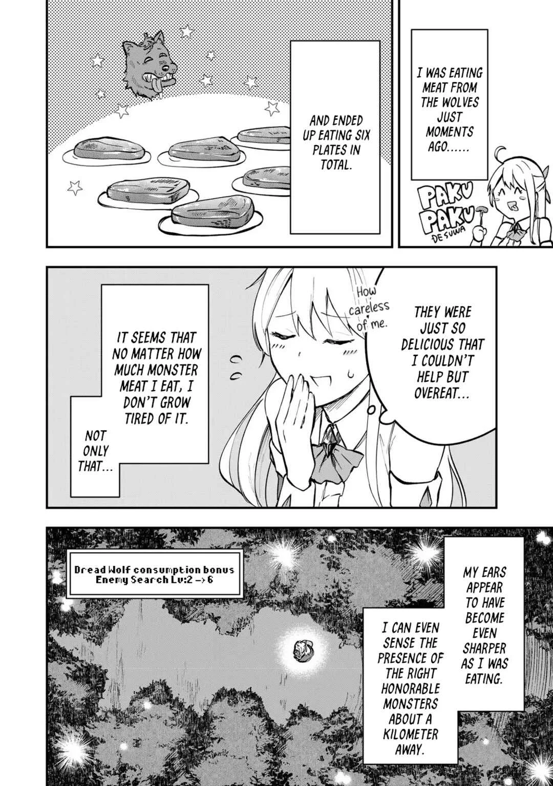 [Pakupaku desu wa] Tsuihou Sareta Ojou-sama no "Monster o Taberu Hodo Tsuyoku Naru" Skill wa, 1-shoku de 1 Level Up Suru Zendai Mimon no Saikyou Skill deshita. 3-nichi de Jinrui Saikyou ni Narimashita wa! Chapter 2: Gobbling Up Sauteed Mimic! - Page 2