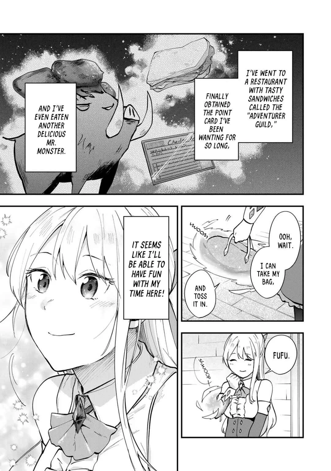 [Pakupaku desu wa] Tsuihou Sareta Ojou-sama no "Monster o Taberu Hodo Tsuyoku Naru" Skill wa, 1-shoku de 1 Level Up Suru Zendai Mimon no Saikyou Skill deshita. 3-nichi de Jinrui Saikyou ni Narimashita wa! Chapter 4: Obtaining a Gold Card! - Page 13