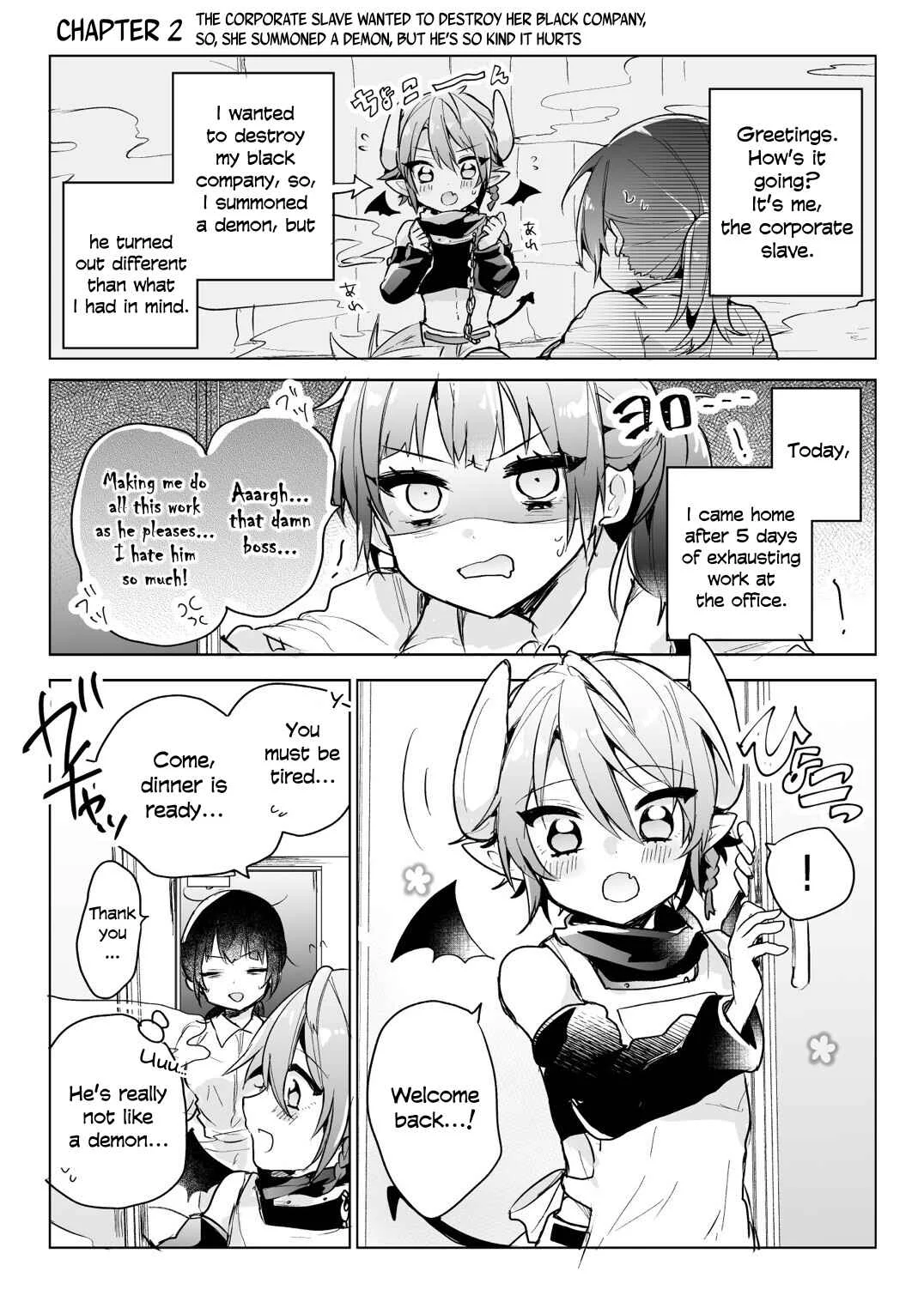 Shachiku OL to Akuma Shota Chapter 2: The corporate slave wanted to destroy her black company, so, she summoned a demon, but he’s so kind it hurts - Page 1