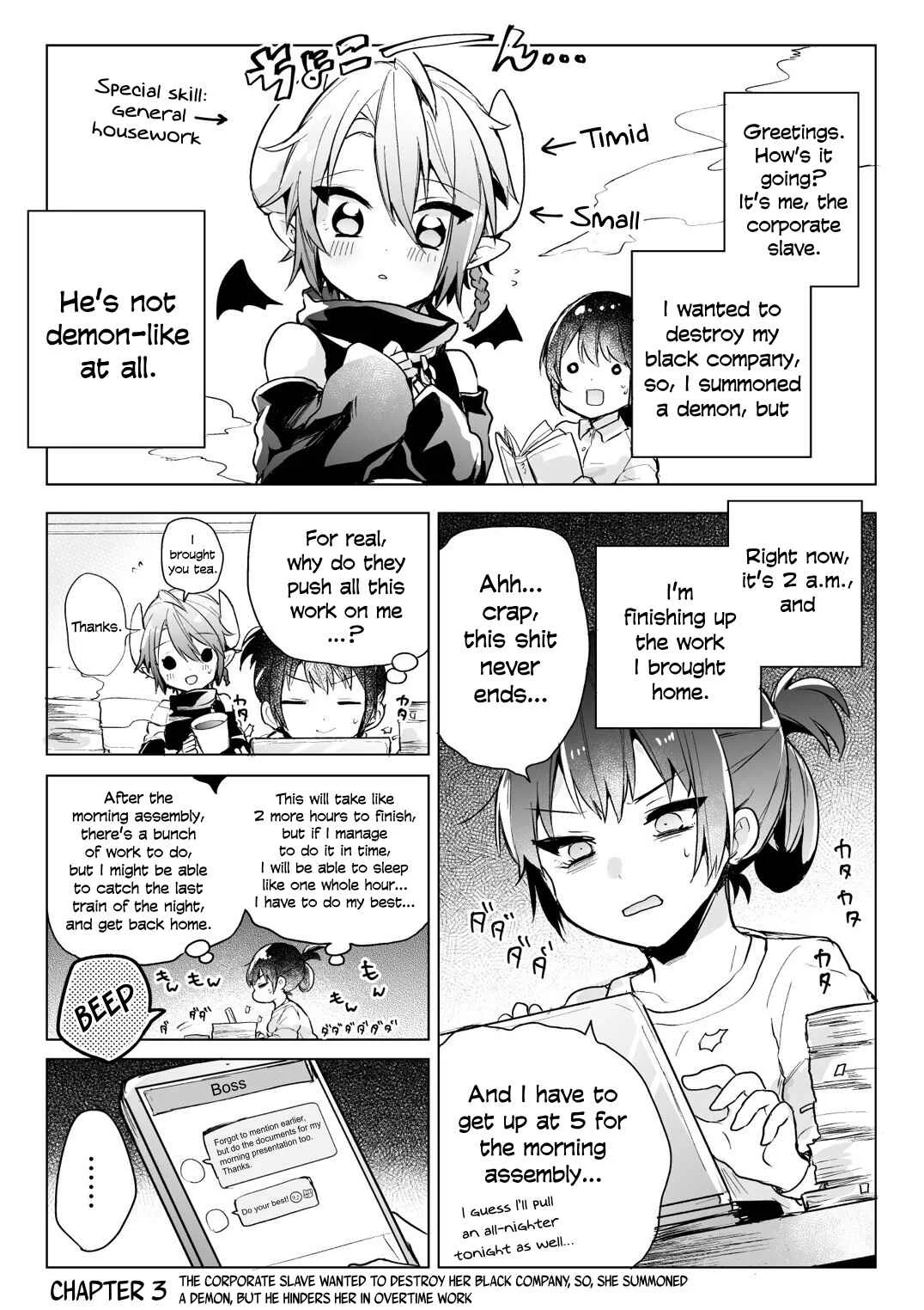 Shachiku OL to Akuma Shota Chapter 3: The corporate slave wanted to destroy her black company, so, she summoned a demon, but he hinders her in overtime work - Page 1