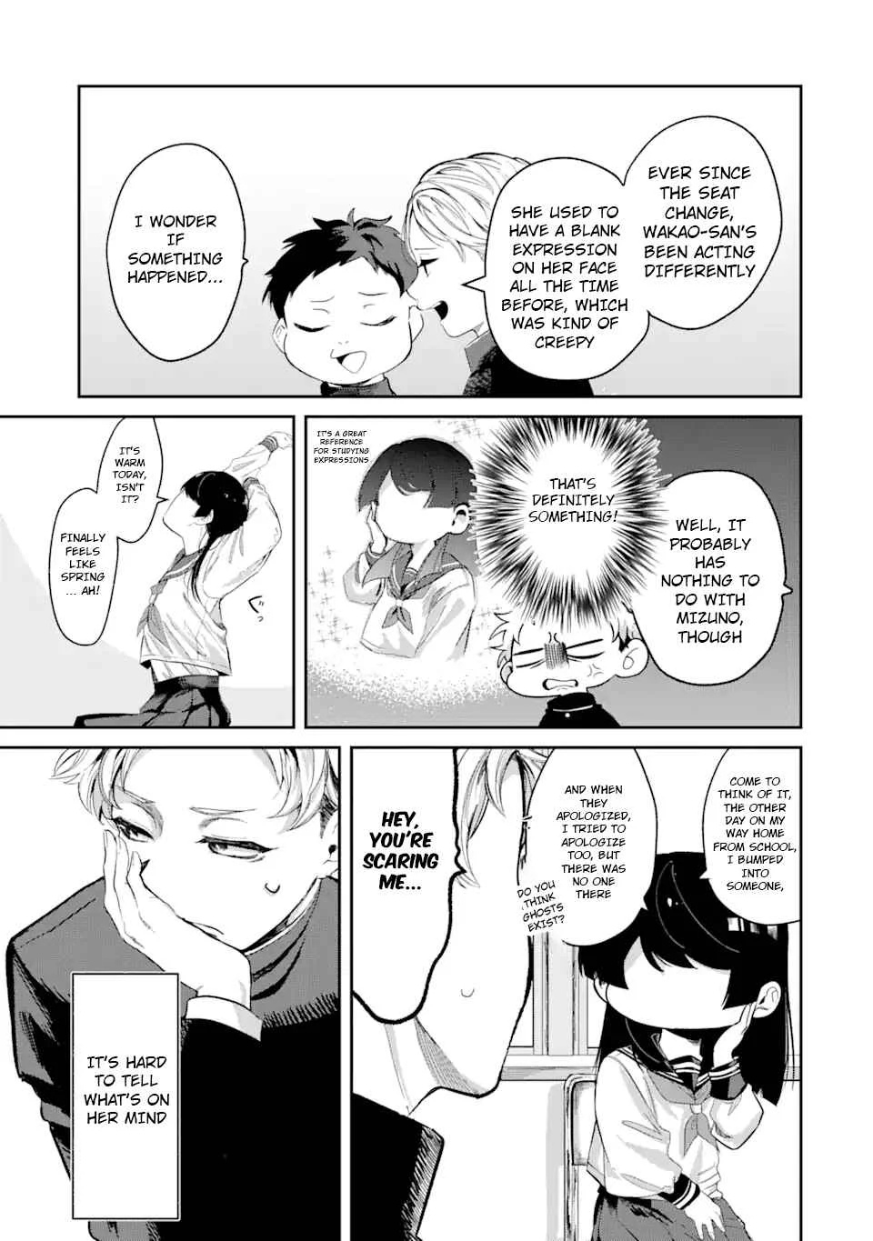 Tonari no Wakao-san wa Miesou de Mienai Chapter 1: I can't see the face of the girl sitting next to me - Page 4