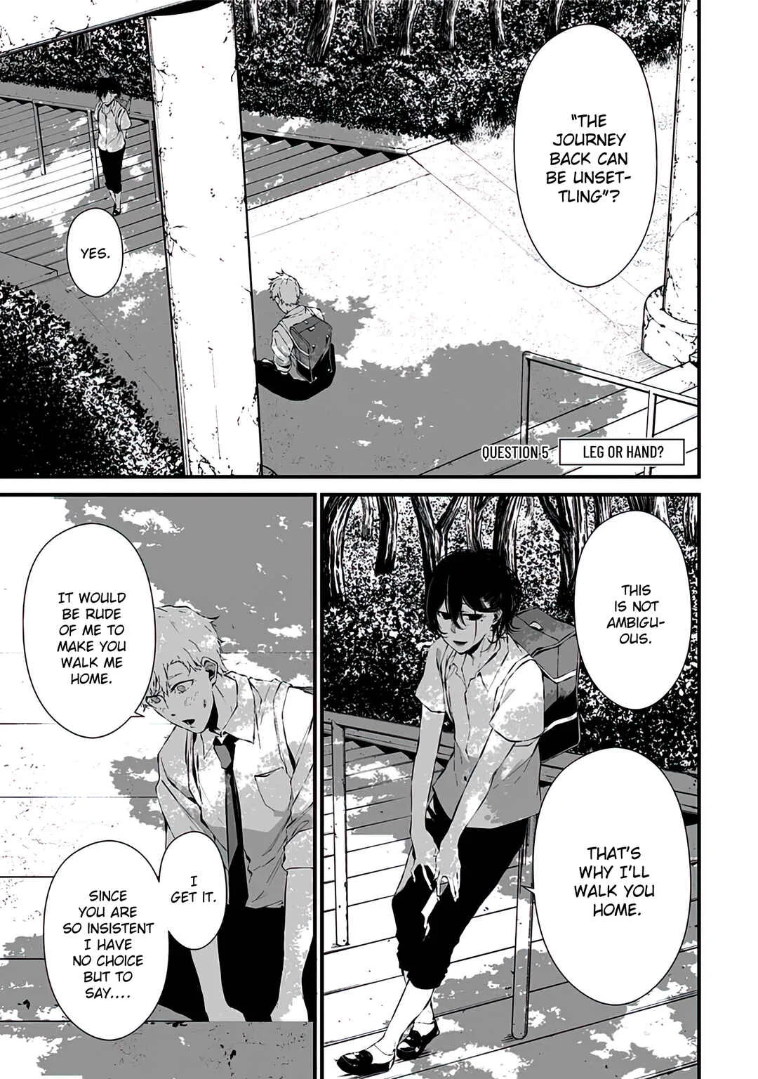 Tsurenai Hodo Aokute Azatoi Kurai ni Akai Chapter 5: Q5: Leg or Hand?  - Page 1