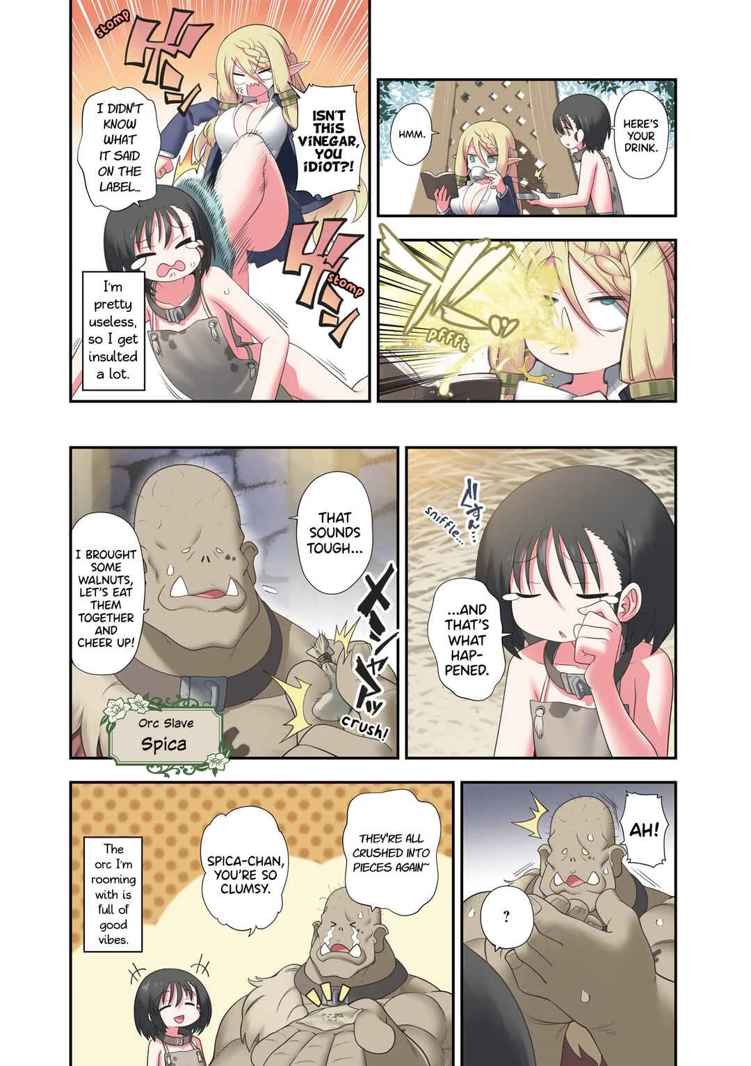 Watashi, Isekai de Dorei ni Sarechaimashita (Naki) Shikamo Goshujin-sama wa Seikaku no Warui Elf no Joou-sama! (demo Chou Bijin ← Koko Daiji) Munou Sugite Nonoshiraremakuru kedo Douryou no Orc ga Iyashi-kei dashi Sato no Elf wa Kawaiishi Kekkou Tanoshinderu Watashi desu. Chapter 0 - Page 4