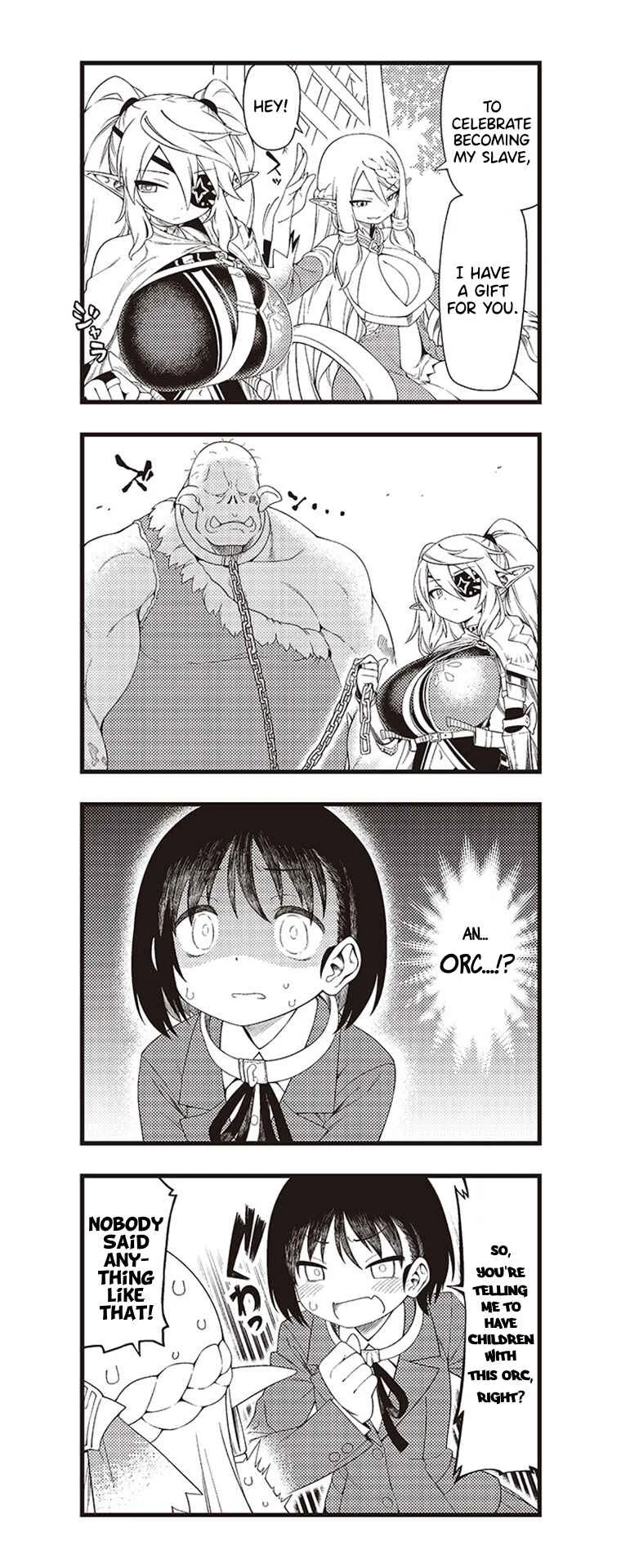 Watashi, Isekai de Dorei ni Sarechaimashita (Naki) Shikamo Goshujin-sama wa Seikaku no Warui Elf no Joou-sama! (demo Chou Bijin ← Koko Daiji) Munou Sugite Nonoshiraremakuru kedo Douryou no Orc ga Iyashi-kei dashi Sato no Elf wa Kawaiishi Kekkou Tanoshinderu Watashi desu. Chapter 1 - Page 8