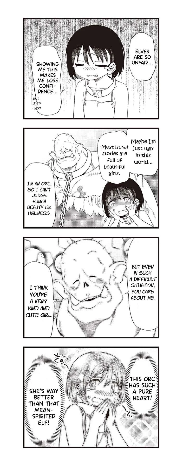 Watashi, Isekai de Dorei ni Sarechaimashita (Naki) Shikamo Goshujin-sama wa Seikaku no Warui Elf no Joou-sama! (demo Chou Bijin ← Koko Daiji) Munou Sugite Nonoshiraremakuru kedo Douryou no Orc ga Iyashi-kei dashi Sato no Elf wa Kawaiishi Kekkou Tanoshinderu Watashi desu. Chapter 1 - Page 14