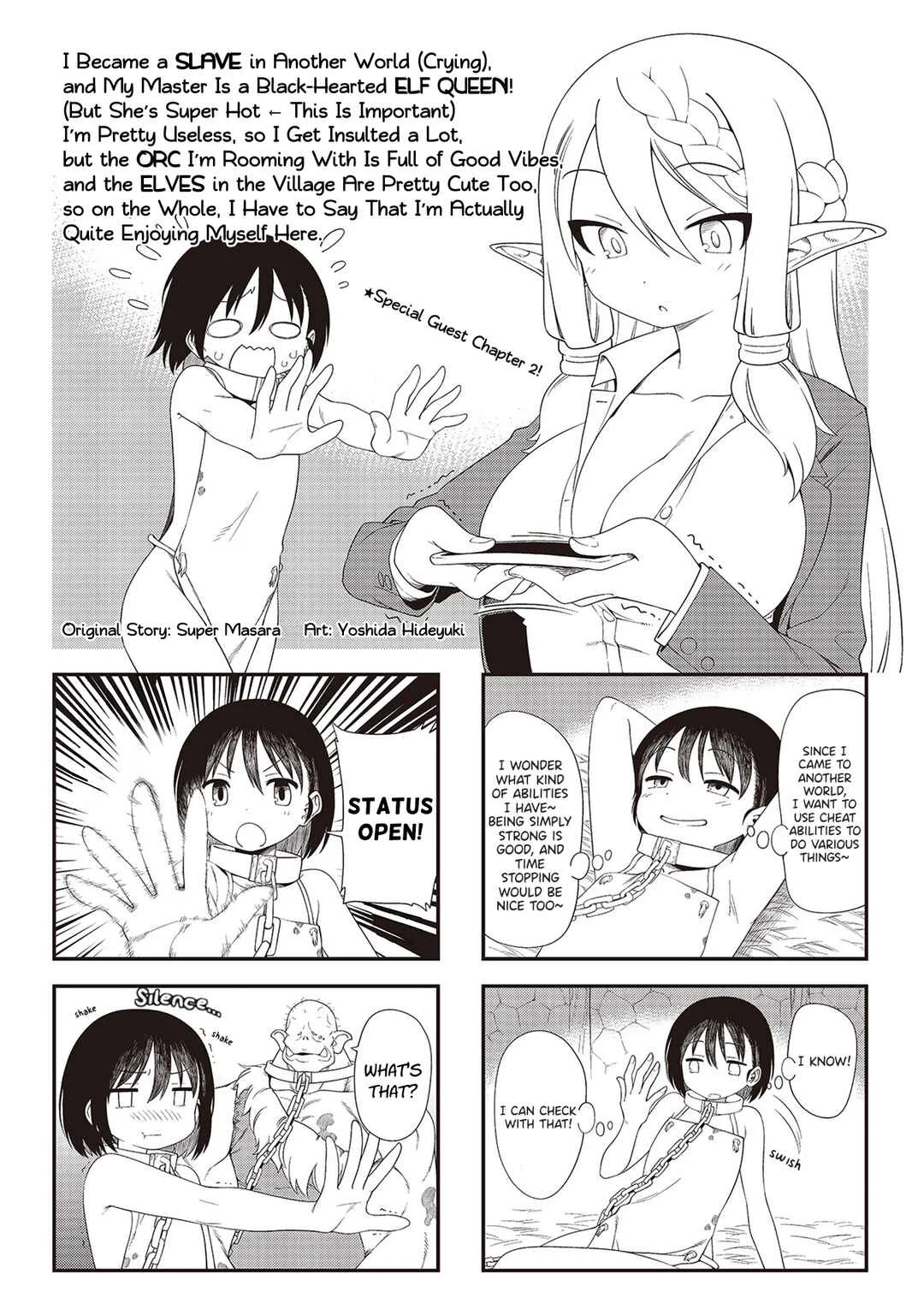 Watashi, Isekai de Dorei ni Sarechaimashita (Naki) Shikamo Goshujin-sama wa Seikaku no Warui Elf no Joou-sama! (demo Chou Bijin ← Koko Daiji) Munou Sugite Nonoshiraremakuru kedo Douryou no Orc ga Iyashi-kei dashi Sato no Elf wa Kawaiishi Kekkou Tanoshinderu Watashi desu. Chapter 2 - Page 1