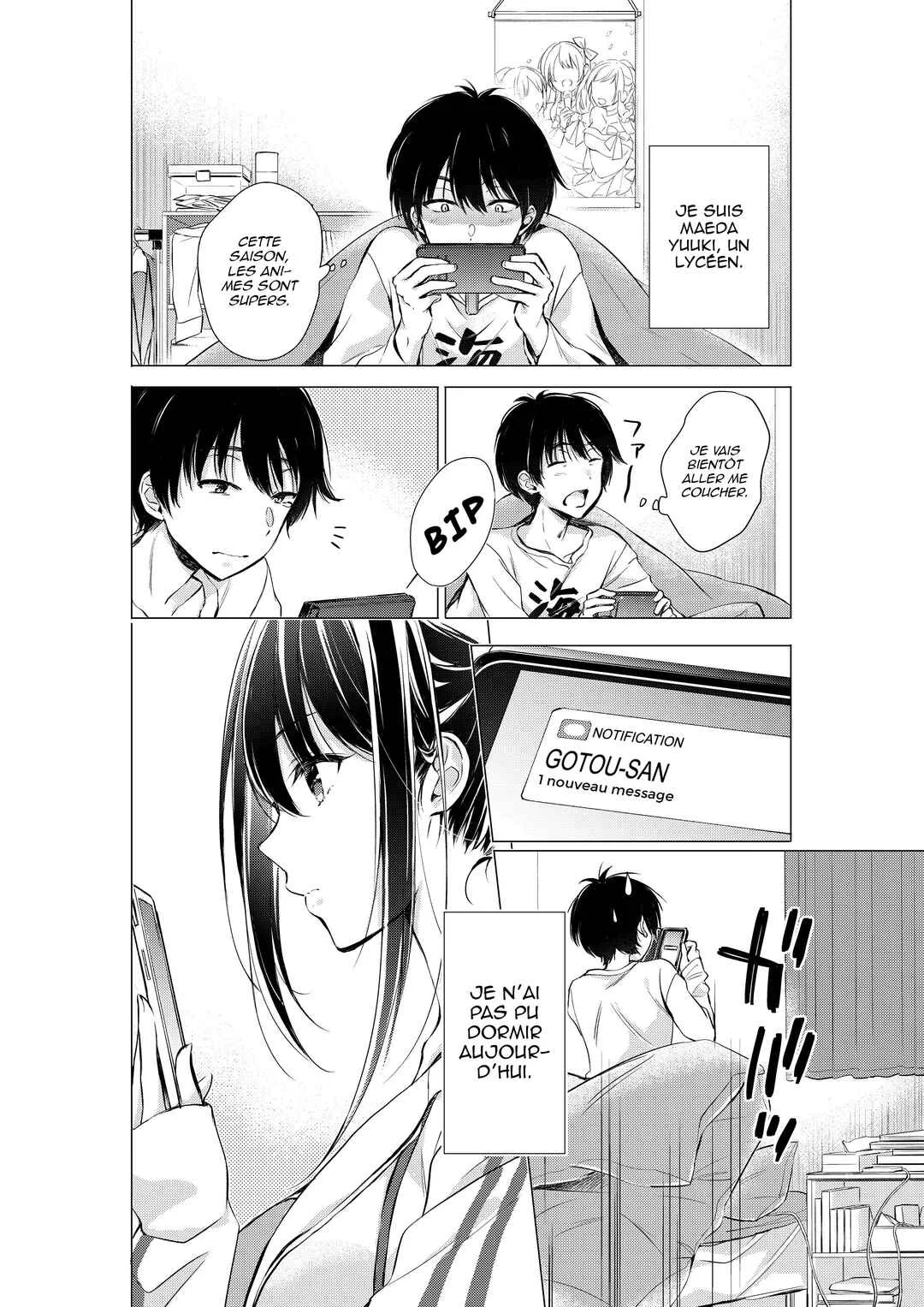 Gotou-san wa Furimukasetai! Chapitre 6: Messages et nuit blanche - Page 1