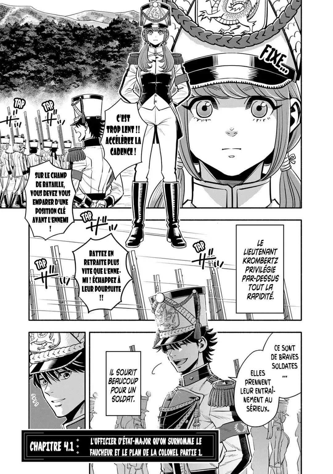 Musket Girls! ~Tensei Sanbou to Senretsu Otome-tachi~ Chapitre 4.1: L'officier D'état-major Qu'on Surnomme Le Faucheur Et Le Plan De La Colonel Partie 1 - Page 1