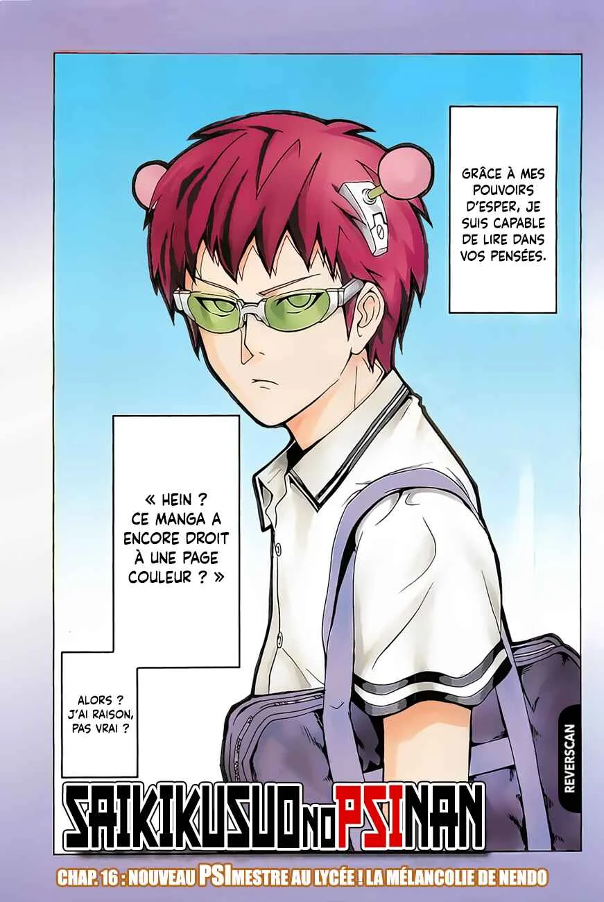 The Disastrous Life of Saiki K. Chapitre 16: Nouveau PSImestre au lycée ! La mélancolie de Nendo - Page 1