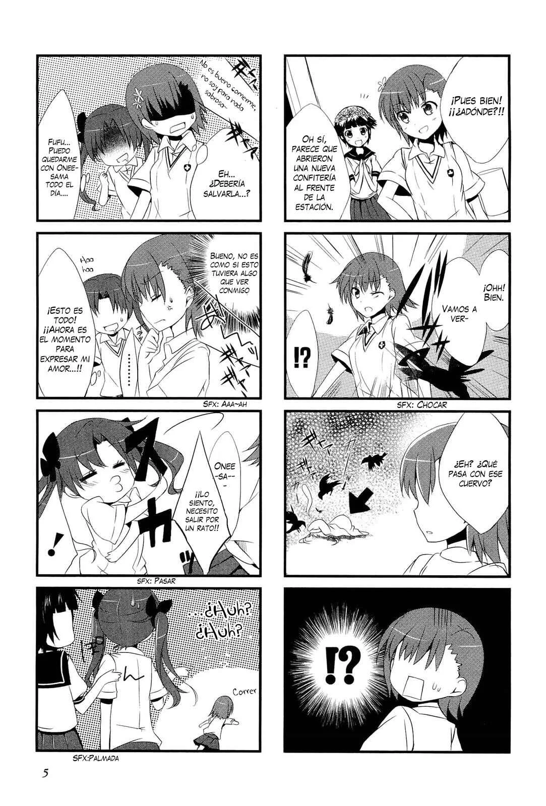 4-koma Koushiki Anthology - Toaru Kagaku no Railgun x Toaru Majutsu no Index Capítulo 1: In de Railgun (por Mishima Kurone) - Page 6