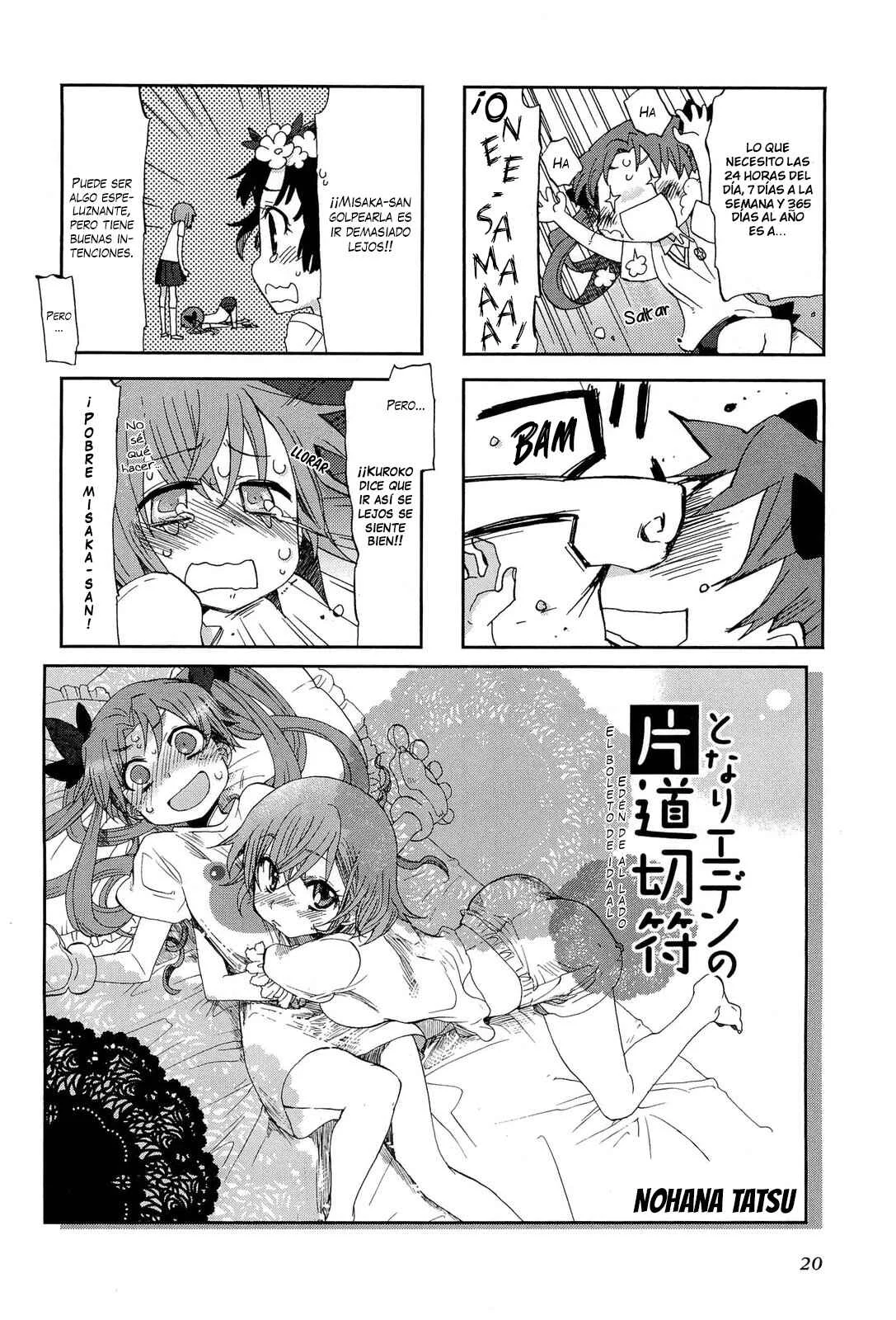 4-koma Koushiki Anthology - Toaru Kagaku no Railgun x Toaru Majutsu no Index Capítulo 3: El Boleto de Ida al Edén de al Lado - Page 1