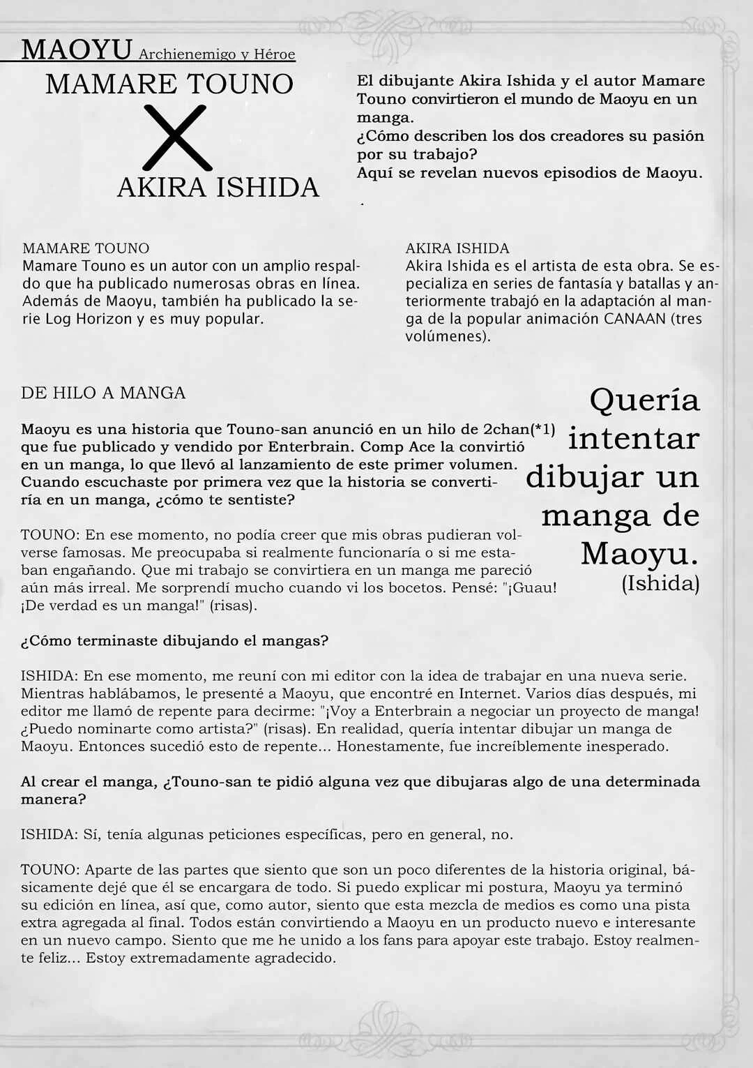 MAOYU : Archenemy and Hero “Become mine, Hero” “I refuse!” Capítulo 4.5: Extras Volumen 1 - Page 3