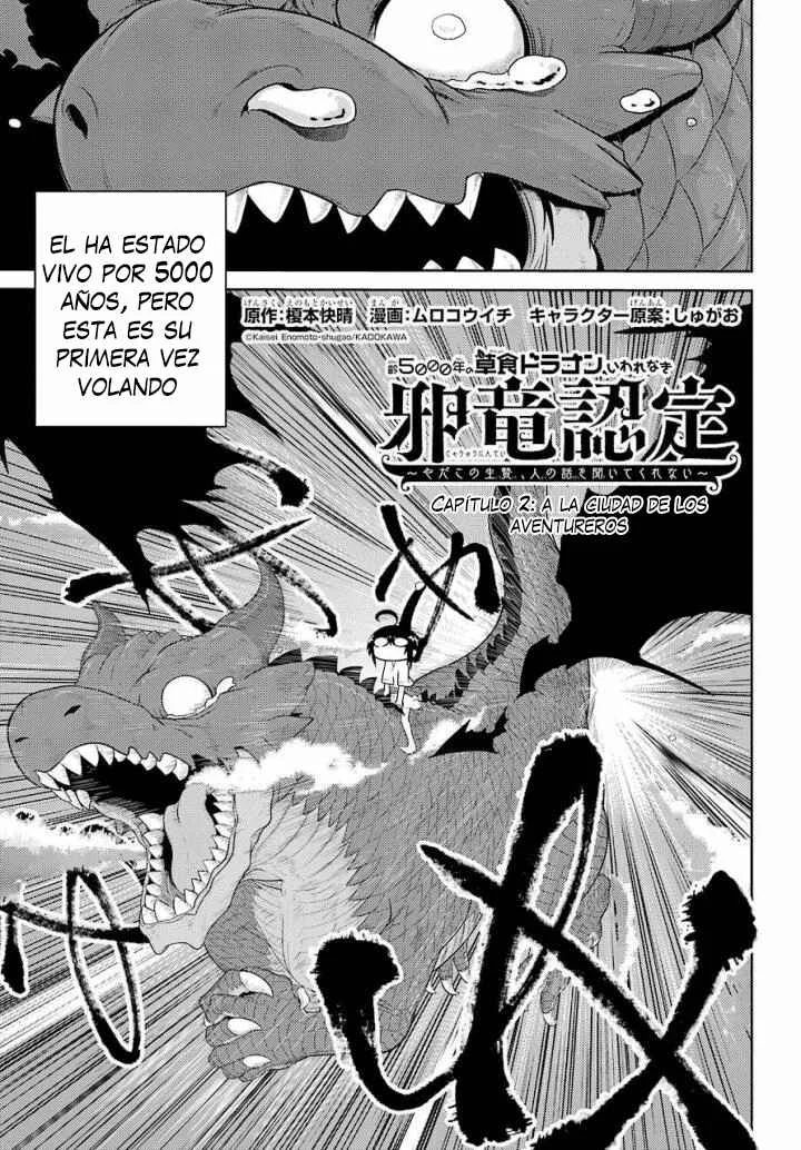 Yowai 5000-nen no Soushoku Dragon, Iware naki Jaryuu Nintei: Yada Kono Ikenie, Hito no Hanashi wo Kiite Kurenai Capítulo 2: A la Ciudad de los Aventureros - Page 2
